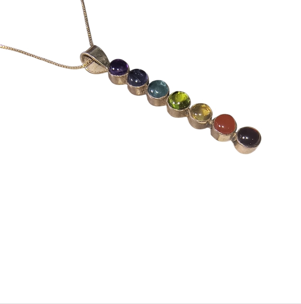 Multi Gemstone Vertically Aligned Chakra Necklace In Sterling Silver - Picture 2 of 11